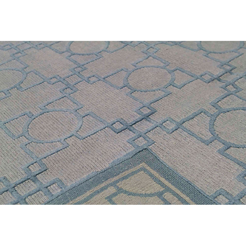 Tapis bleu et gris noué à la main de haute qualité