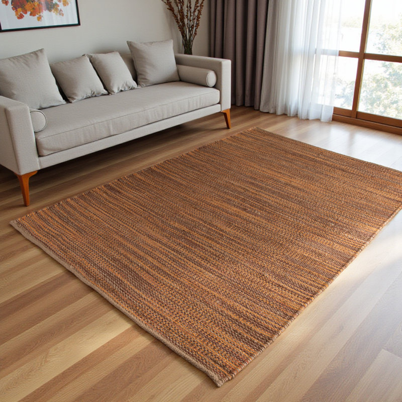Tapis rustique en mélange tissé à la main de style moderne et contemporain Fern, l 62,7 po x L 90,36 po