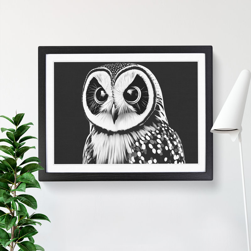 XH1022-6550X Owl Portrait Monochrome Vol.2 1 Piece Single Picture Frame Wall Art, 34cm H x 46cm W x 2cm D, Black
