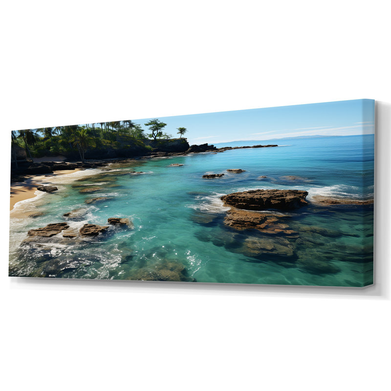 Aérien, corail, paradis, plages tropicales dévoilées II - art mural plage, Toile tendue, H 28 po x l 60 po x P 1,5 po