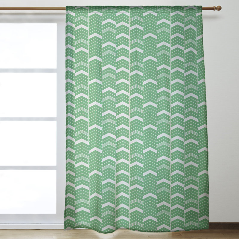 Panneau de rideau simple occultant et isolant avec passe-tringle en ligne à chevrons Stephenie, Vert / blanc