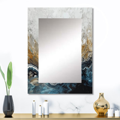 Grey Gold Modern Abstract Contemporary II - Marble Mirror, Gray Unique Wall Mirror, Printed Metal Art