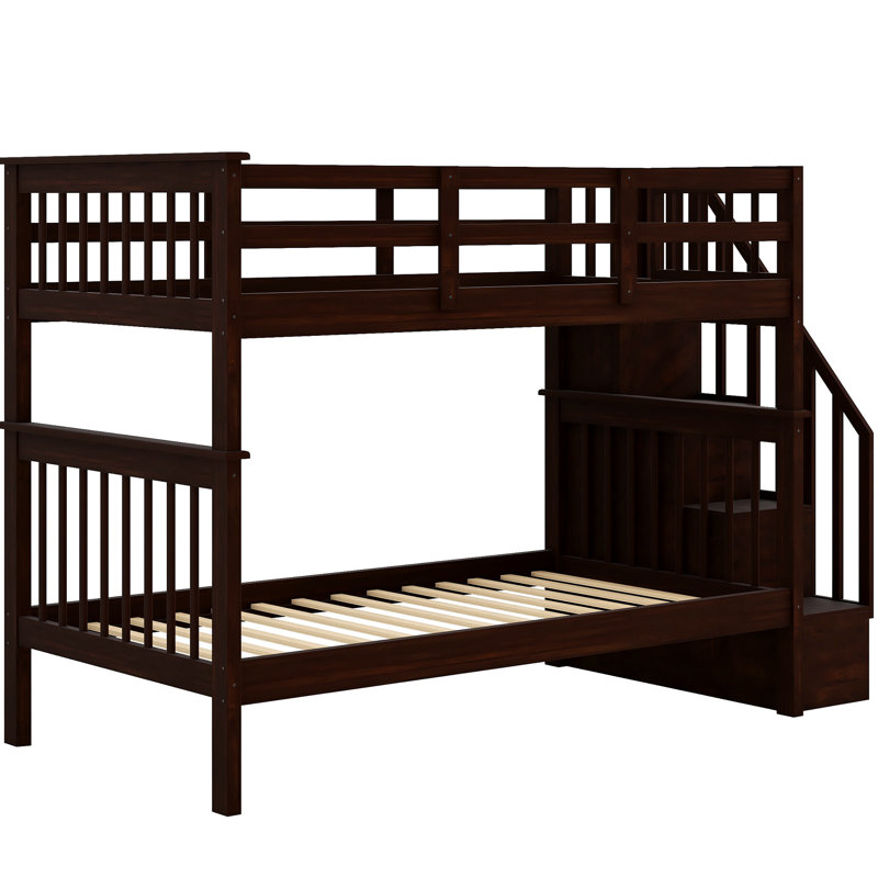 Lit superposé à escalier ombragé avec rangement et mesures de sécurité pour le rangement du dortoir