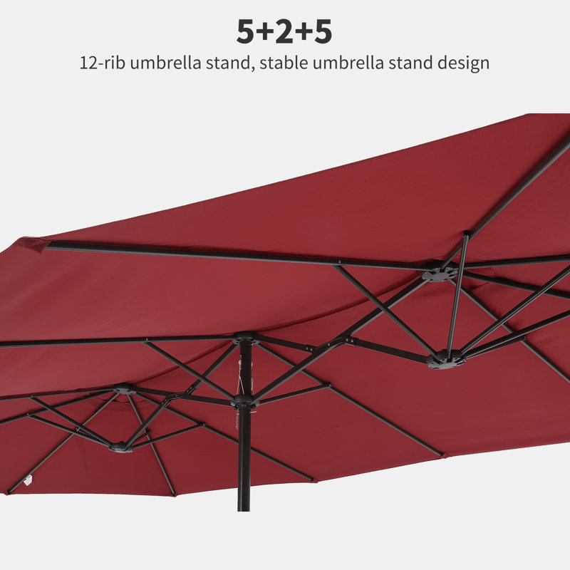 Très grand parasol de patio 15 pi x 9 pi avec auvent résistant aux rayons UV, sans base, Rouge