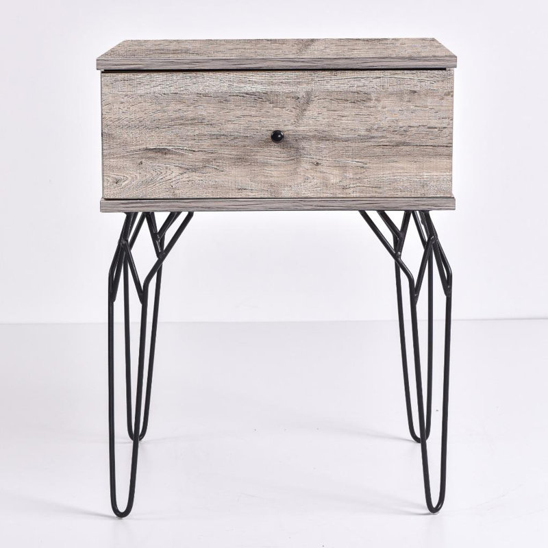 Muir 50.2cm W Particle Board / Chipboard Bedside Table, Alaska Oak