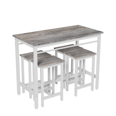 5-Piece Modern Kitchen Table With Four Bar Stools Bar Table Set 5PC,Metal Frame And MDF, White Oak,47.5'' L X 23.7'' W X 35.5'' H.
