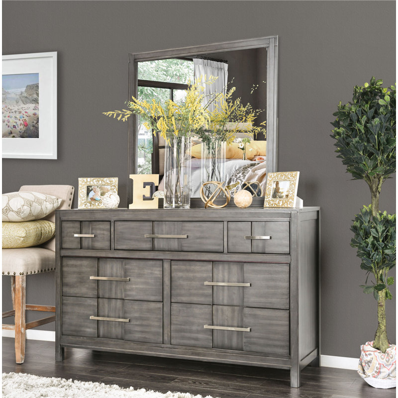 Commode 7 tiroirs avec miroir Cayer, Gris
