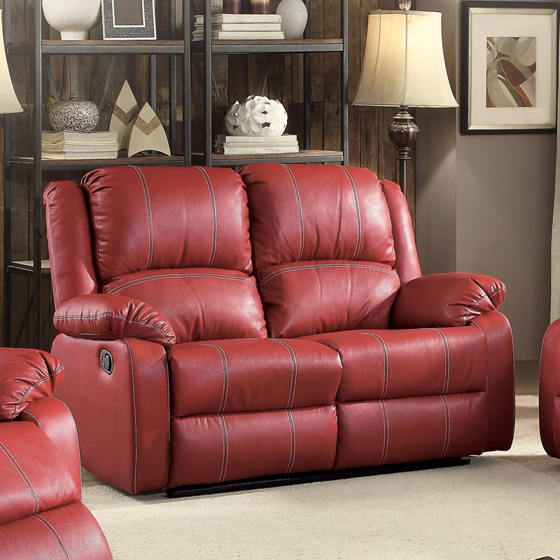 Swinford 60'' Faux Leather Reclining Loveseat, Faux leather Red