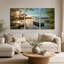 «Sunlit Lake with Blue Row bateau at Wooden Dock», ensemble de 3 toiles-999732746