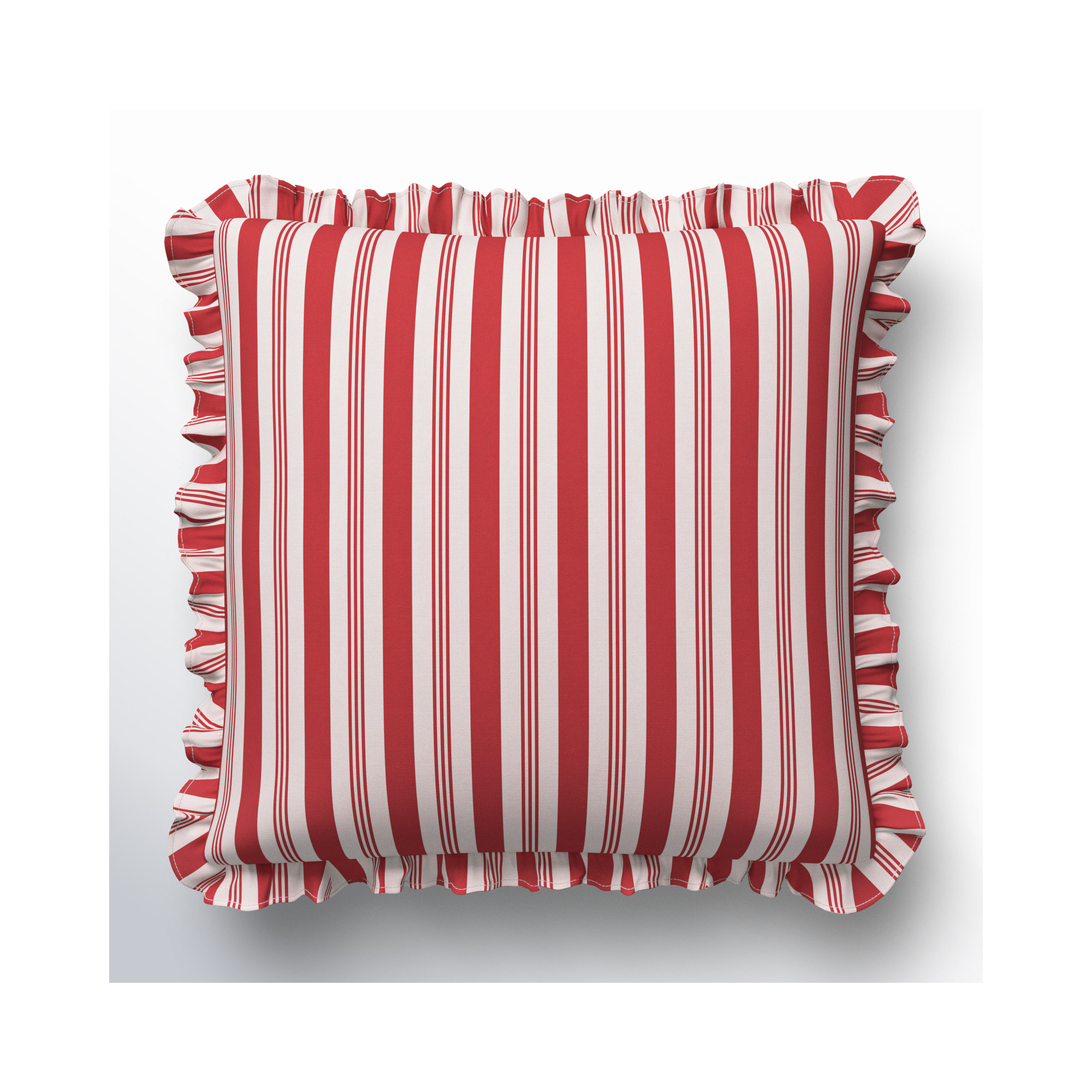 Aneatra Ruffled Cotton Throw Pillow, Pillow Cover Only - No Insert, Red Multi-Striped, 20"H x 20"W