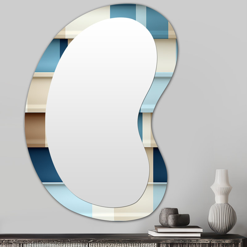 Miroir mural décoratif rayé de forme irrégulière blanc et bleu Fisnike, 31 po x 22 po