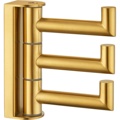 Angle Simple 3-Arm Swivel Towel Hook - 304 Stainless Steel, Brushed Gold Finish, Wall Mount