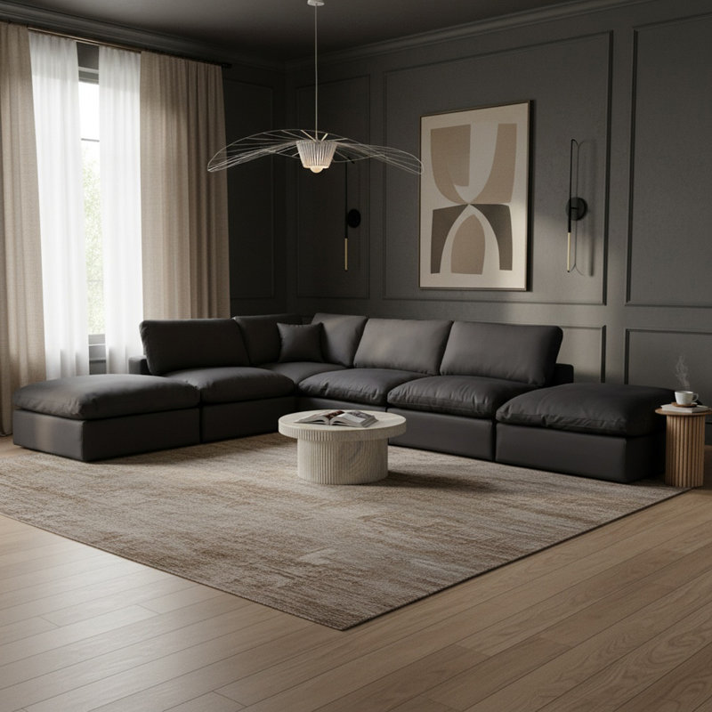 Canapé modulaire en similicuir 160 po, Cuir végétalien noir