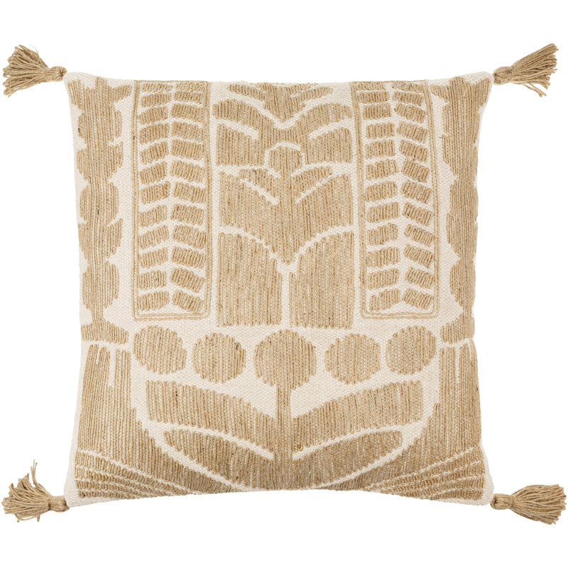 Farley Cotton Throw Pillow, Cream, 22" x 22", Polyester/Polyfill