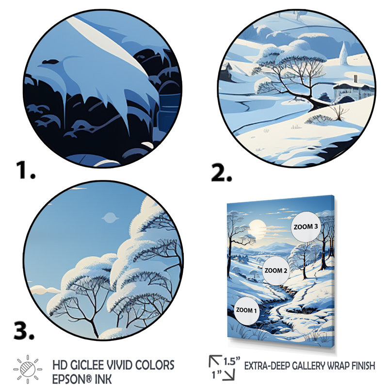 Neige hivernale solitude - impression, Encadrement doré, H 32 po x l 16 po x P 1 po