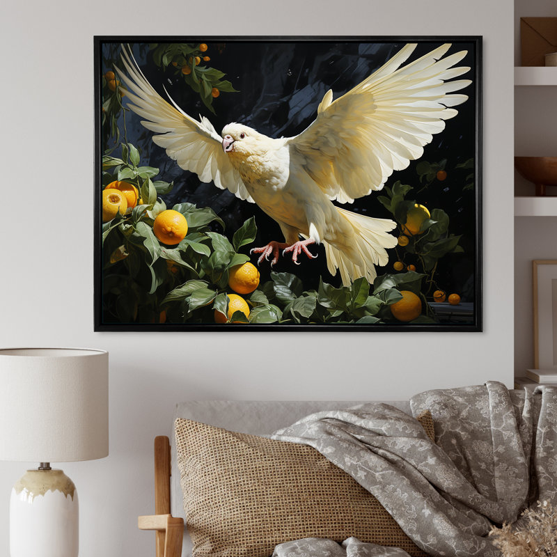 Colombe gracieuse sur toile, H 30 po x l 40 po, Cadre flottant noir
