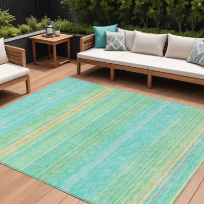 Tapis extérieur lavable rayé vert et jaune 8 pi x 10 pi Aqua