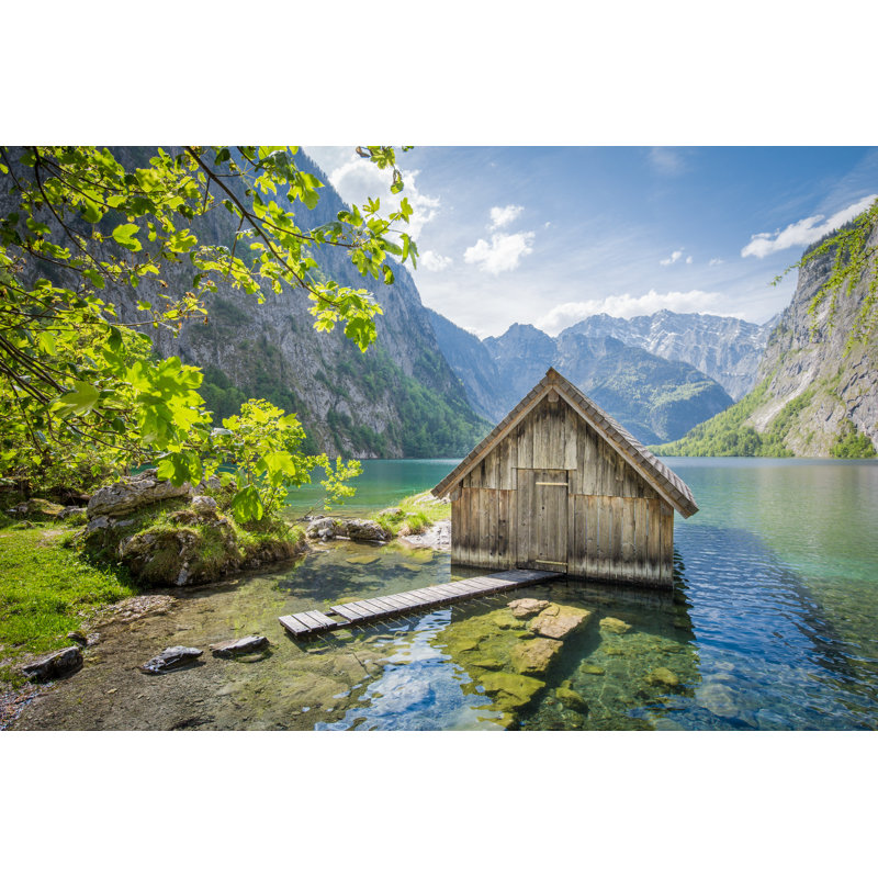 Lake Obersee With Boat House In Summer, Bavaria, Germany 1 Piece Wrapped Canvas Wall Art, 61cm H x 91cm W