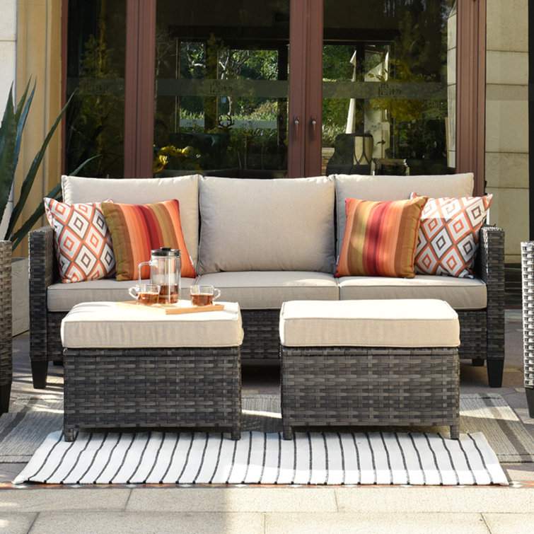 Kaniha Premium All-Weather Wicker 3 - Person Patio Conversation Sets with Cushions