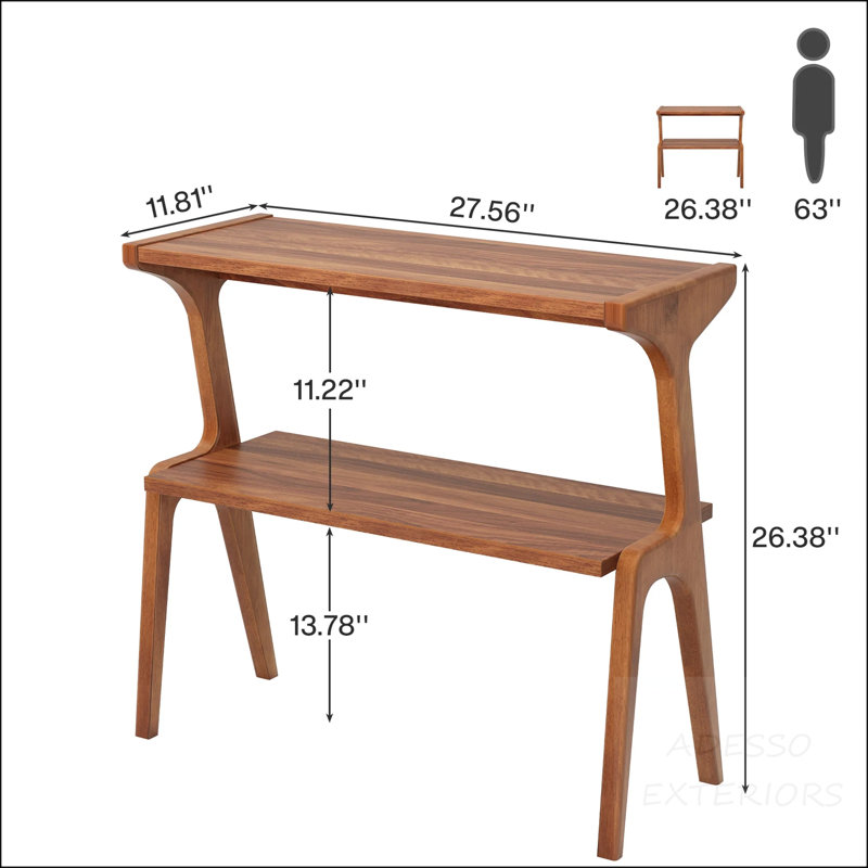 Solid Wood 2-Tier End Table with Curved Design