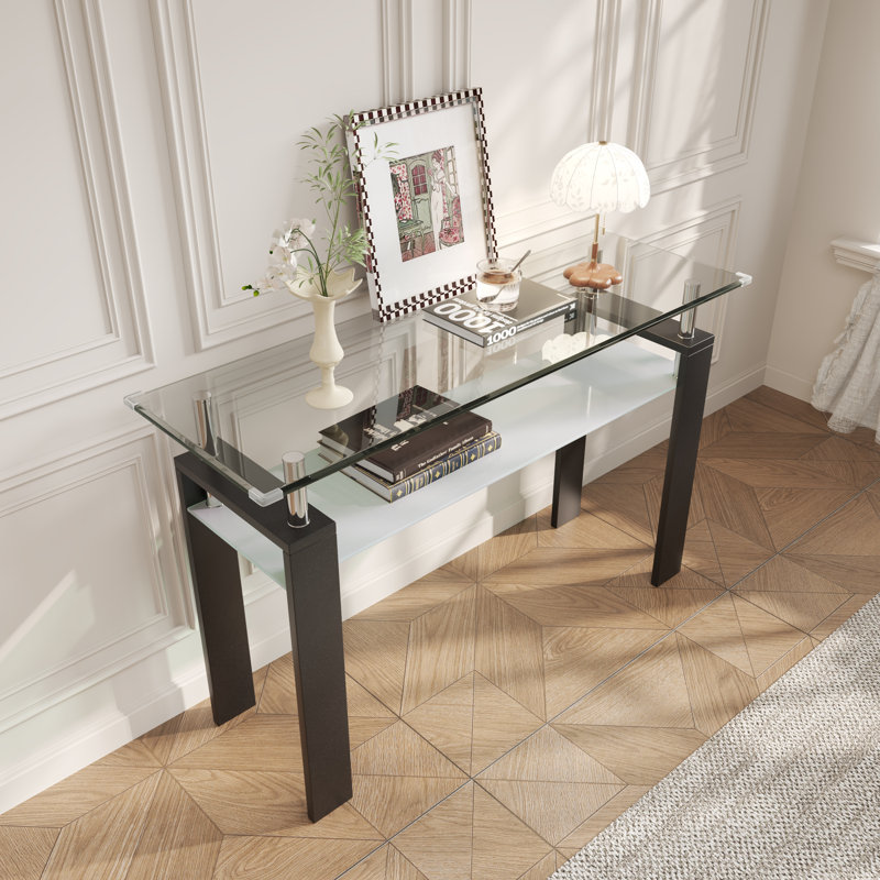 Aral 47.2'' Glass Top Console Table, Black