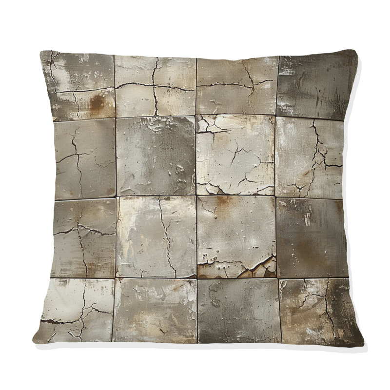 Coussin décoratif gris à motif de carreaux d'inspiration rétro, H 16 po x l 16 po