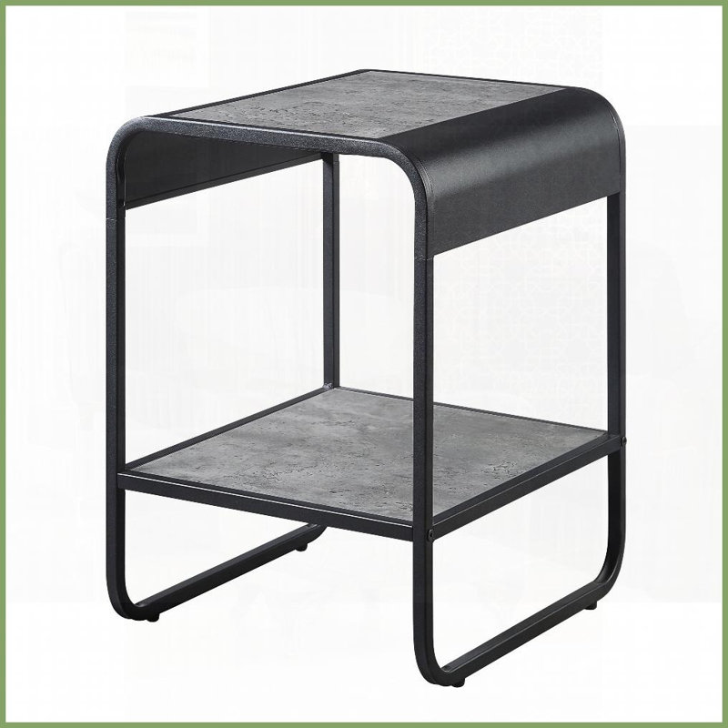 Concrete Grey &amp; Black Coffee Table with Lower Shelf, Sleek Modern Design for Living Room, Extra Storage Space