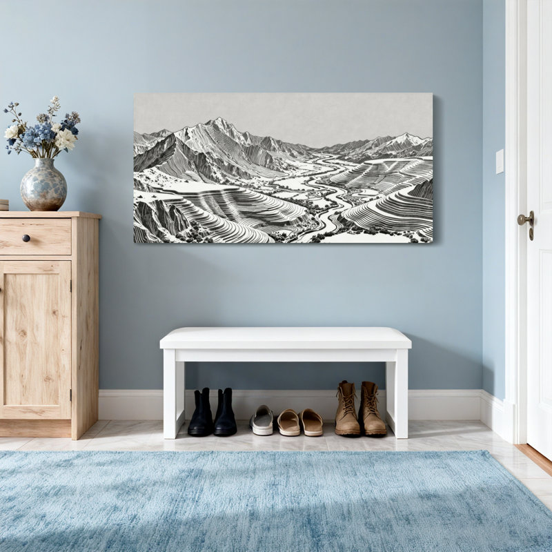«Fashion Mountain Valley River», croquis de paysage, H 16 po x l 32 po