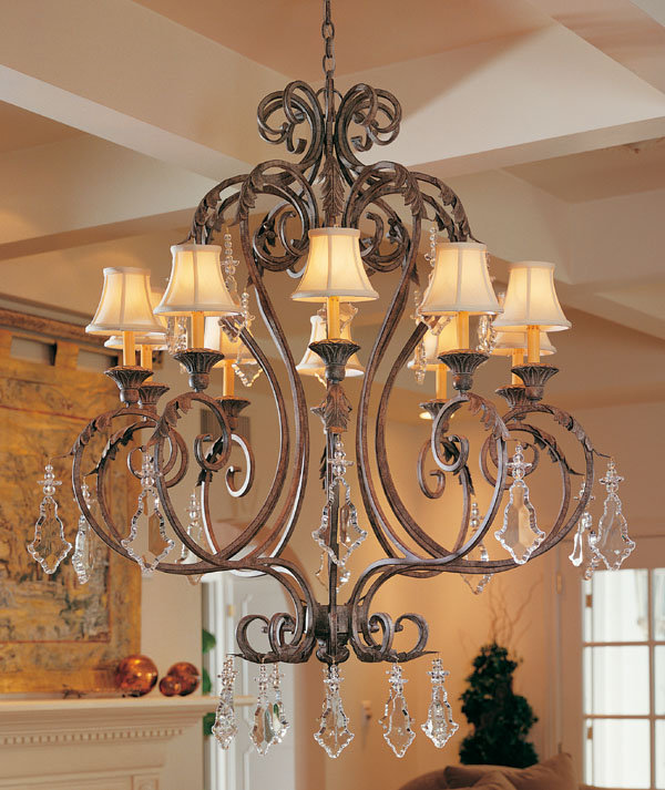Lustre traditionnel / classique à 10 lumières Josephine, Fumée, Hexagone noir