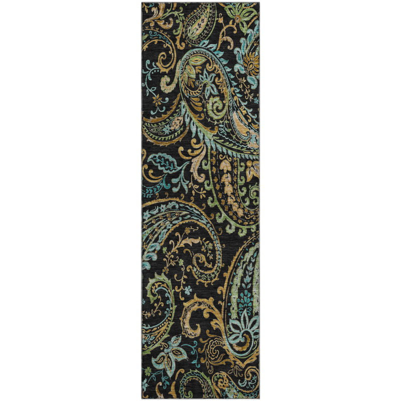 Premium Machine Washable Cerrito AMF533 Black Rug, Runner 2'3" x 7'6"