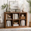 Bibliothèque à 6 cubes, bibliothèque horizontale de 40 po de large avec bordure incurvée, bibliothèque à 2 niveaux avec base en bois, base courte pour chambre à coucher, salon, bureau, noyer