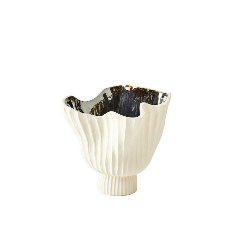 Folha Ceramic / Porcelain Table Vase, 7.25" H x 8" W x 6.5 D, Off-White