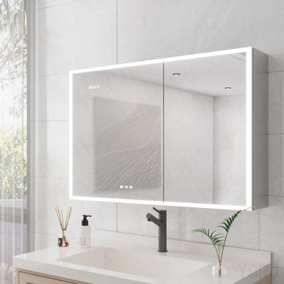 Bathroom Medicine Cabinet with Lights, 36×24 Inch Led Medicine Cabinet with Mirror, Double Door Lighted Medicine Cabinet with Defogger, Dimmer, Clock and Temp Display, 2 Outlets and Usb Ports