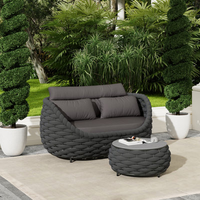 Ensemble de 2 pièces de canapé d'extérieur en aluminium thermolaqué tissé à la main avec table basse