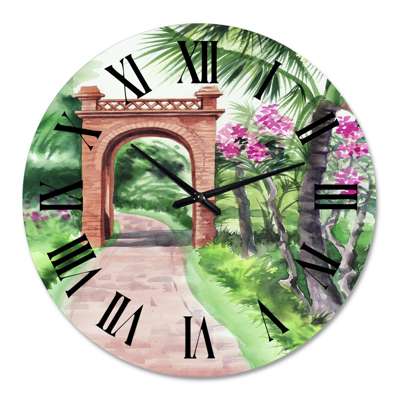 Traditional Gate In Tropical Oasis - Horloge murale Tropical, Grand