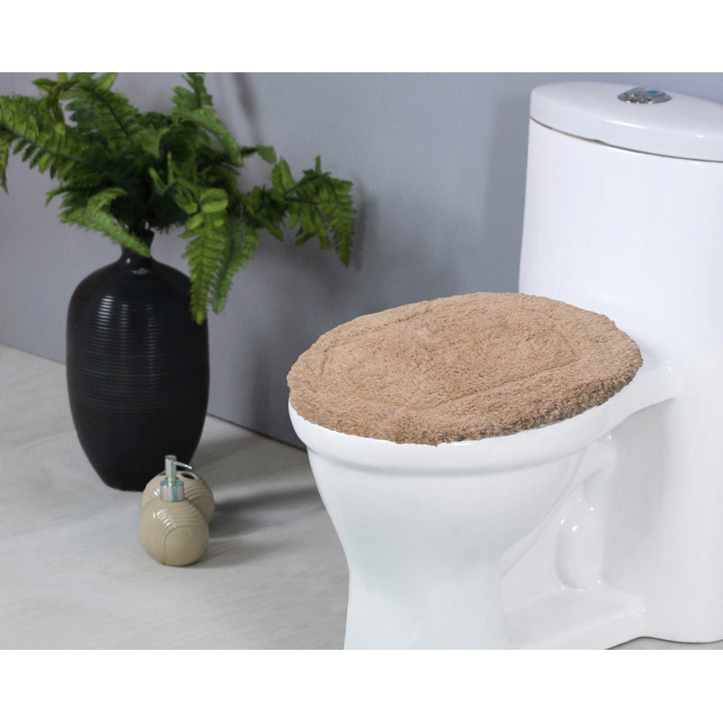 Bublitz 100% Cotton Tufted Toilet Lid Cover, Extra Soft & Machine Washable, 18"x18", Linen