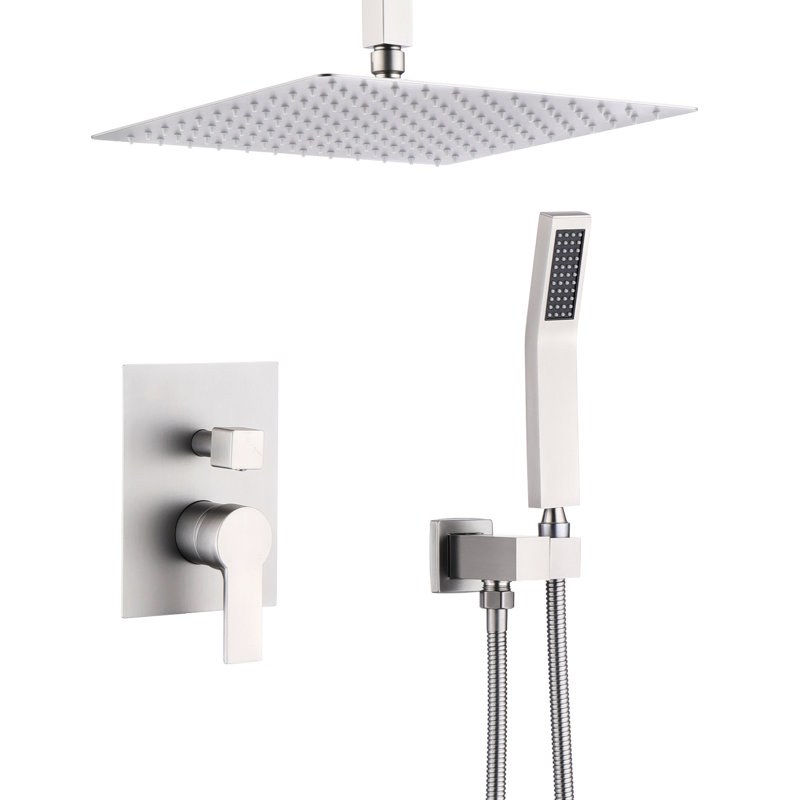 Bathroom Shower , 12 Inch Stainless Steel Rain Head & Hand Shower, Balanced, Diverter Valve, Wall Mounted Kit Installation Assembly