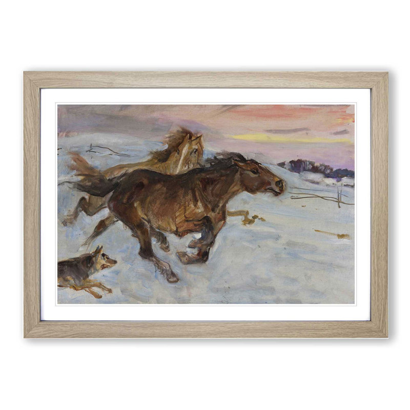 Escape of the Horses by Wojciech Kossak - Picture Frame Painting, 27cm H x 36cm W x 2cm D, Oak Framed