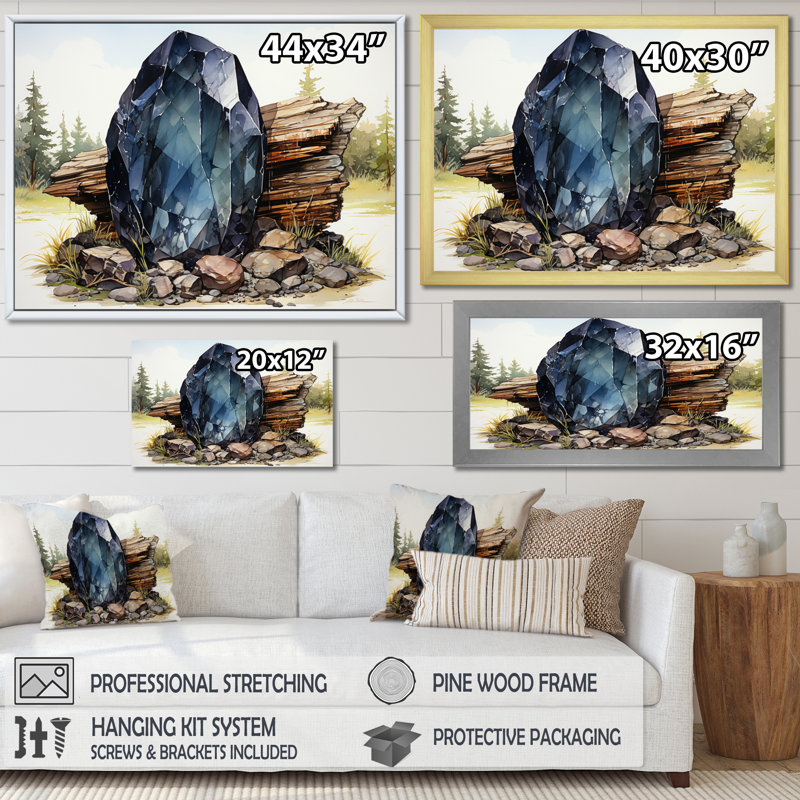 Hématite sarcelle brun sarcelle sur toile, Cadre flottant noir, H 16 po x l 32 po x P 1 po