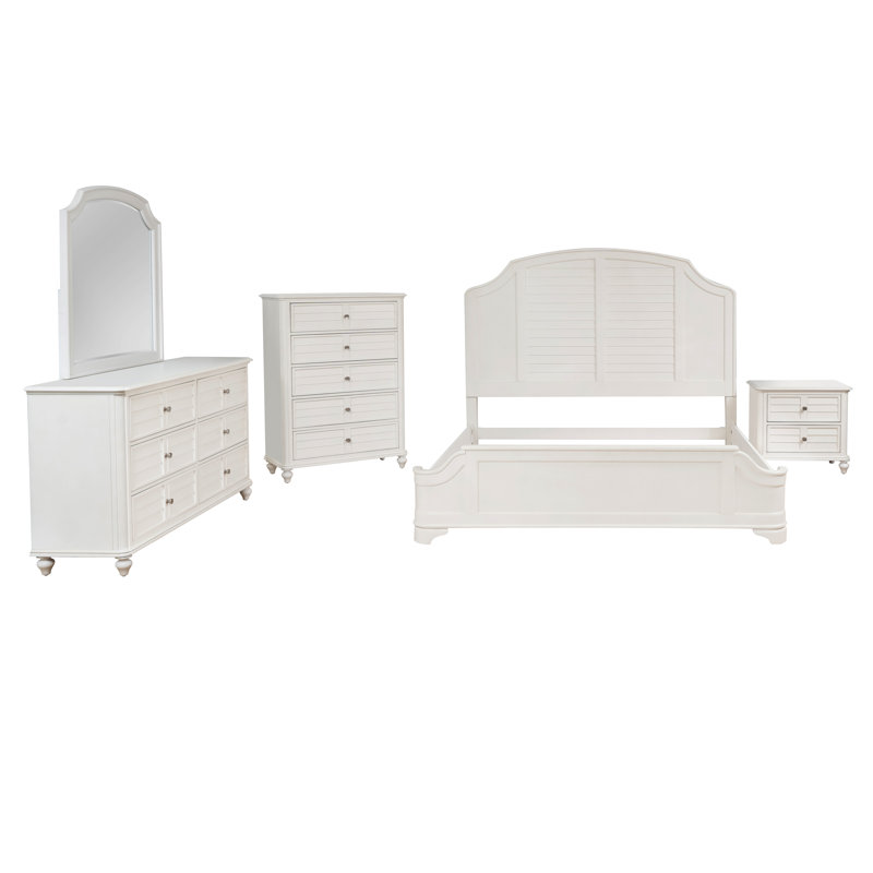 Kaufmann White King 5PC Bedroom Set, 5 Pcs: Bed, 2 Dressers, Nightstand, Mirror, King