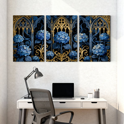 Plants & Flowers Gothic Arch Pattern Set of 3 Canvas Wall Art Prints