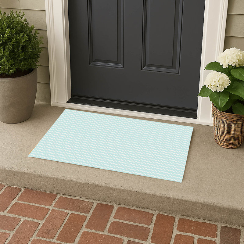 Chevron Wave Outdoor Doormat, 17" W x 24" L, Light Blue