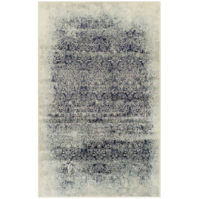 Tapis bleu marine en polypropylène tissé à la machine Fazeel Medallion