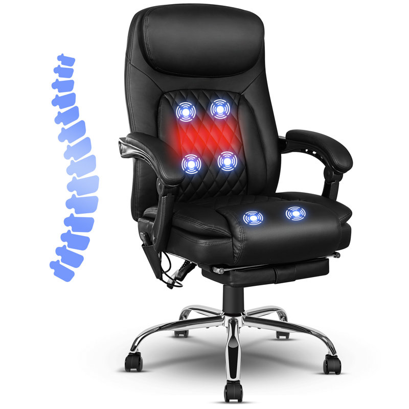 Fauteuil de massage vibrant à 6 points avec fonction chauffante, repose-pieds et hauteur réglable, Noir