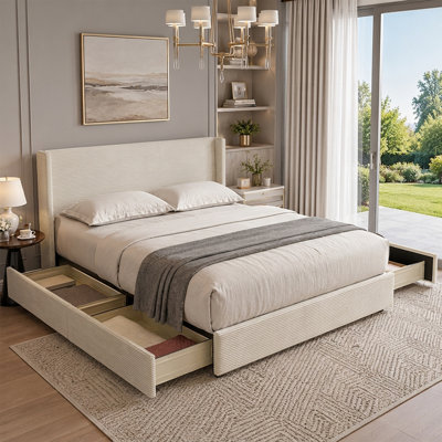 Modern Wingback Upholstered Platform Bed