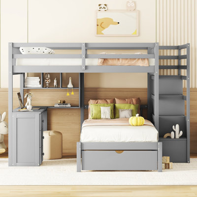 Shauna L-Shaped Bunk Bed with Desk, Drawers and Stairs