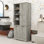 Armoire de rangement autoportante en bois avec tablettes réglables et paniers à linge inclinables
