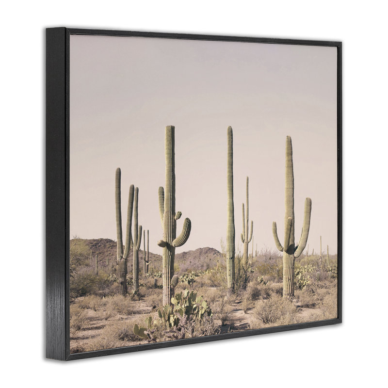 Art de giclée sur fond de cactus rosé par Sissi et Seb, H 24 po x l 30 po, Giclée encadrée noir minuit