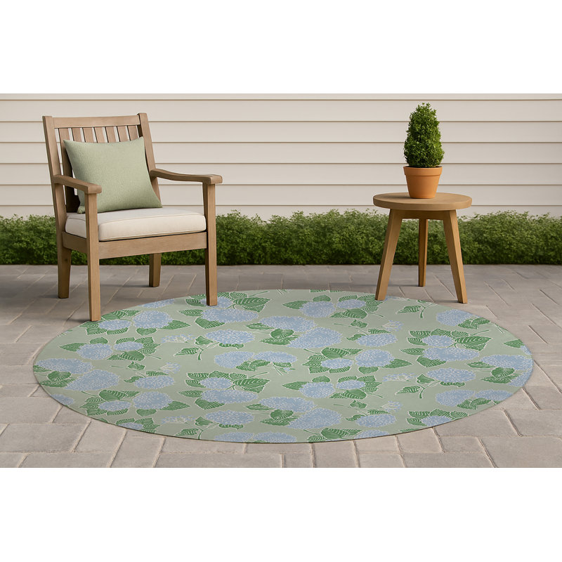 Tapis d'extérieur antidérapant Hydrangea, Rond 5 pi