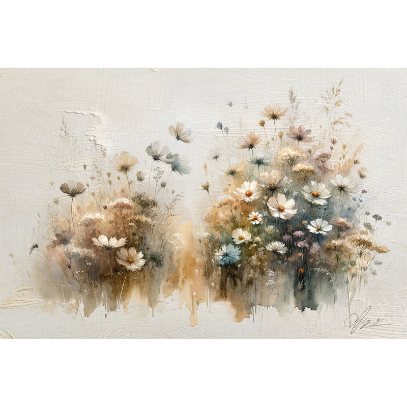 Whispering Wildflowers - Neutral Tones, aquarelle sur toile, H 24 po x l 36 po